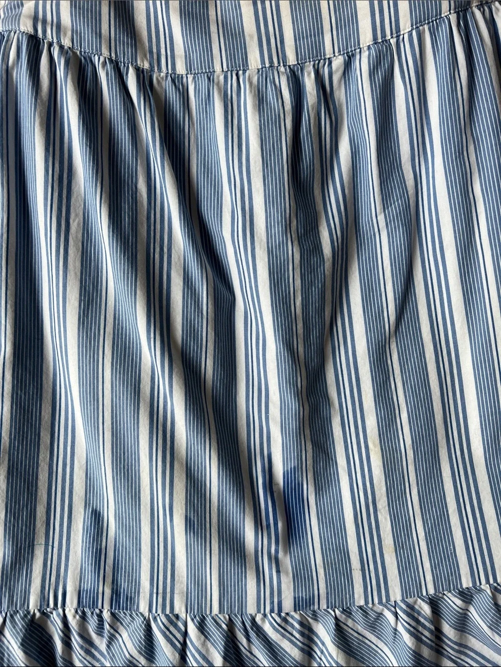 J. Crew Blue and White Striped Midi Skirt with Ruffle Hem